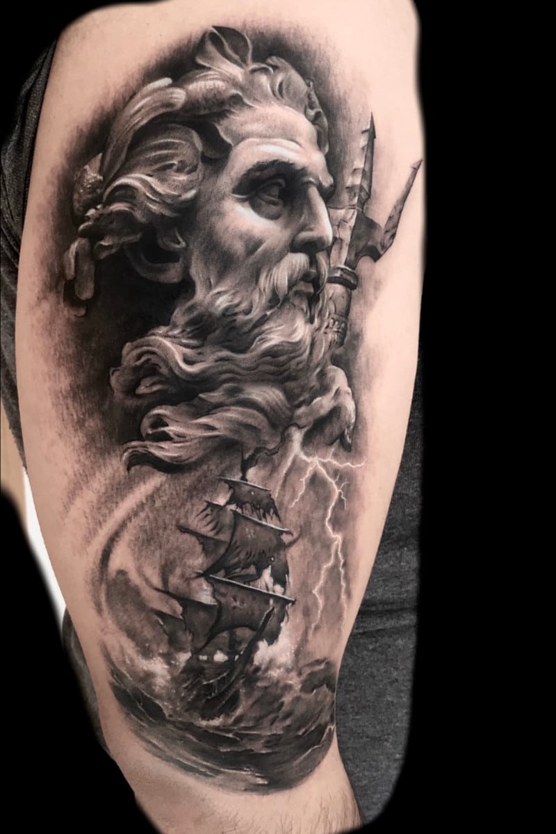 Tatuaje Poseidón - barco - Mar
