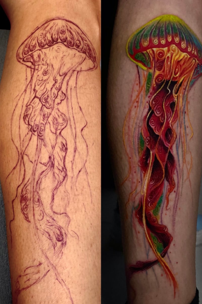Tatuaje Medusa Colores - Antes y Después