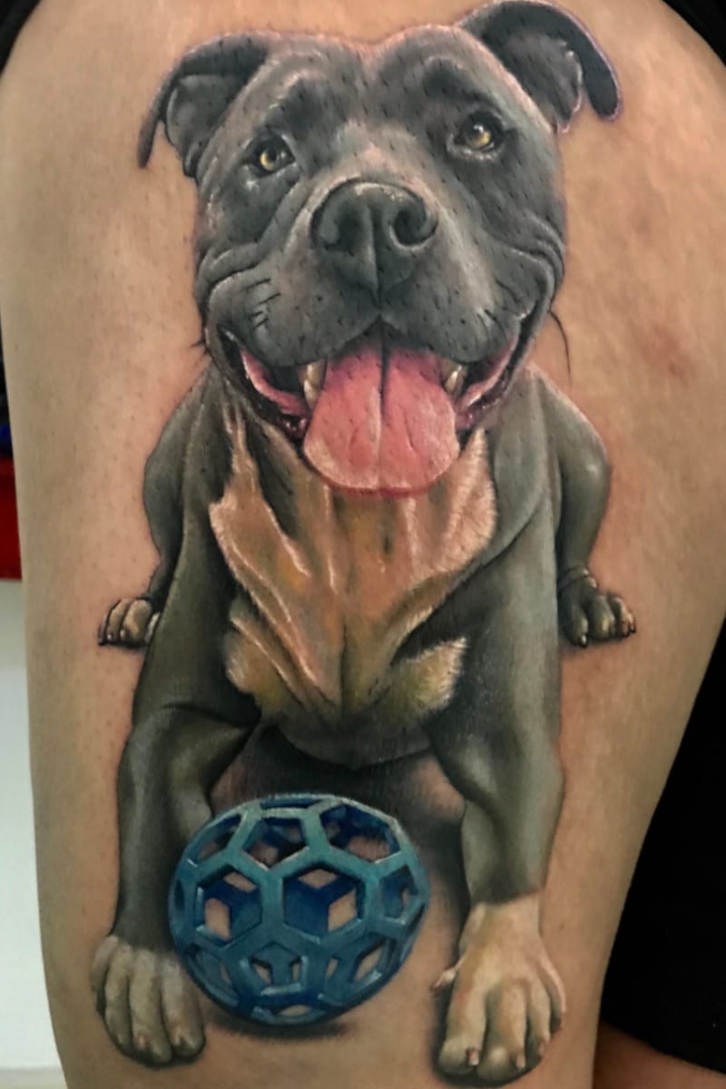 Tatuaje Perro Bull Terry Jugando