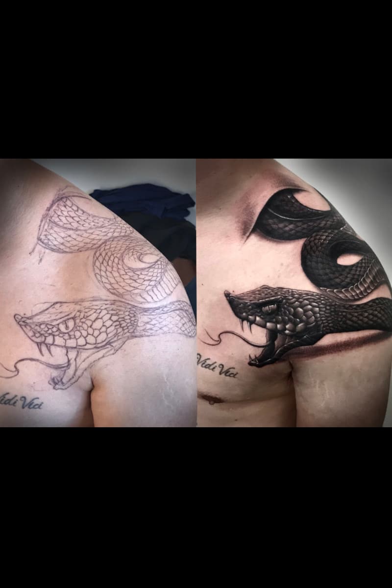 Tatuaje Serpiente Negra Antes y Después